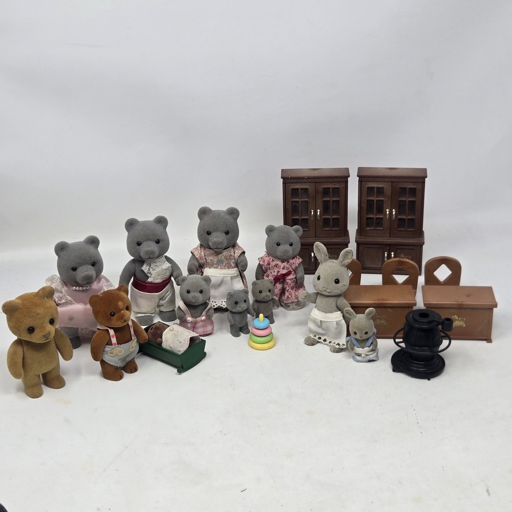 Vintage Sylvanian Families Epoch Bears Rabbits & Bandai Maple Town Furniture Lot